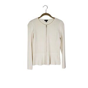 Talbots Ivory Ribbed Knit Peplum Sweater Jacket Full Zip Crew Neck Size PXS